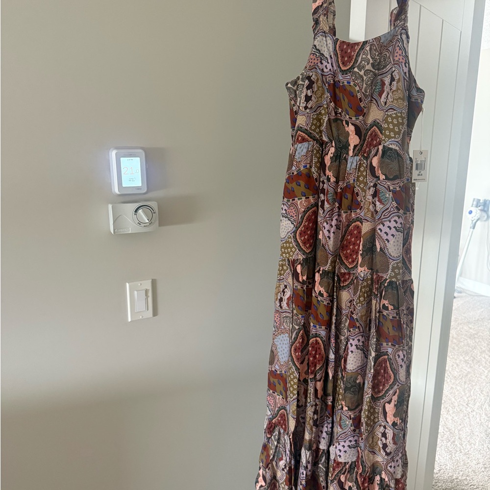 Dex Paisley Tiered Maxi Dress in Brown and Pink